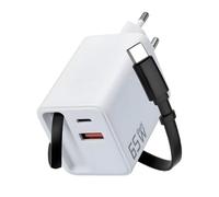 Caricatore USB-C GaN 65W 3 in 1 con Cavo Retrattile USB C GaN a 3 Porte con Cavo di Ricarica Retrattile da 70cm per iPhone 16/15/14 Pro Max, Galaxy S25 Ultra, iPad, Huawei Pura 70