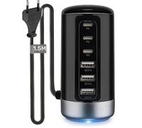 Caricatore USB-C Multiplo Carica Batterie 60W, Universale 3 porte USB e 3 porte Typ-C con tecnologia Smart Identification per iPhone 14/13, Samsung, Xiaomi, Pixel, iPad, Tablets