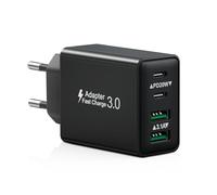 Caricatore USB C Rapido 40W 4-Porto Presa USB Multipla PD+QC 3.0 Carica Cellulare, Spina Alimentatore USBC Caricabatterie per iPhone 16 15 14 13 12 11 Pro Max Plus, Samsung, Spinotto Muro Adattatore