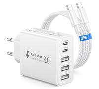 Caricatore USB C Rapido 50W, 5-Porto Alimentatore USB Multipla Ricarica Veloce Caricabatterie Spinotto Multiplo Carica Spina Rapido Caricatore per iPhone 17 16 15 14 13 Pro Max,Samsung Galaxy S26 S25