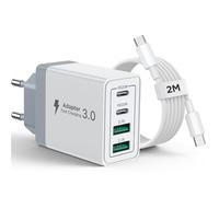 Caricatore USB C Rapido Caricabatterie 40W 4Porto Presa Caricatore USB Multiplo Carica Cellulare Spina Adattatore Alimentatore con 2M Cavo USB C per iPhone 16 15 14 13 12 Pro Max Plus Samsung S24 S23