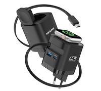 Caricatore USB C retrattile da 65 W con cavi per Apple Watch, 4 porte GaN USB C, alimentatore di rete con cavo di ricarica rapida per Apple Watch Ultra/11/10/9/8/7/SE, MacBook Serie, iPhone, iPad