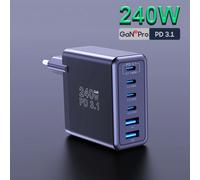 Caricatore USB-C Ueetop PD3.1 Caricatore GaN a 6 porte con ricarica rapida ad alta velocità da 240 W per laptop iPhone Samsung MacBook Pro Air Lenovo