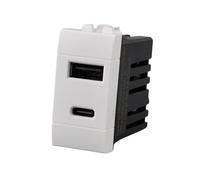 Caricatore USB da Incasso 1 Modulo, USB-A QC 3.0 + USB-C PD 20W, Ricarica Rapida 5V 9V 12V, Compatibile Con Bticino Living Light, Colore Bianco, Serie MBL