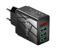 Caricatore USB da Muro con 3 Porte, Caricabatterie Multiplo 5V 2A, Display LED, Compatibile con i-Phone, Sam-sung, Xiaomi, Huawei, Carica Rapida QC3.0 e FCP, Adattatore Alimentatore Universale