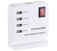 Caricatore USB da scrivania a 4 porte con supporto per smartphone, 2x 2,1 A + 2x 1 A