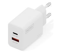DIGITUS Caricabatterie USB GaN II - USB-C e tipo A - 2 porte - fino a 30 W - Caricabatterie rapido - Adatto per cellulari, tablet, smartwatch e cuffie Bluetooth - Bianco