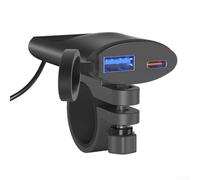 Caricatore USB impermeabile per moto Ip67 Supporto per manubrio per scooter elettrico e per Atv DC 12v-24v Porta di ricarica del telefono con copertura antipolvere Kit staffa ABS nero Facile