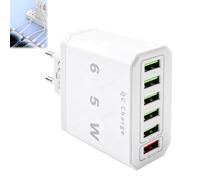 Caricatore USB Multiplo 65W 6 Porte, QC 3.0, Hub Ricarica USB da Tavolo | Stazione USB multipla per smartphone, tablet, cuffie, smartwatch, casa, ufficio, viaggio con ricarica condivisa 65W