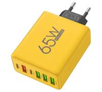 Caricatore USB Multiporta 65W, Stazione di Ricarica da Parete a 6 Porte con 2 USB-C e 4 USB-A, Compatibile con iPhone, Android, Samsung Galaxy, Xiaomi, Huawei, Tablet, Smartwatch (Giallo)