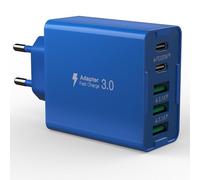 Caricatore USB multiuso, 5 porte, ricarica rapida, 50 W PD 3.0 Power Adapter spina per iPhone 16 15 14 13 12 11, Samsung, Google, cellulare (blu)
