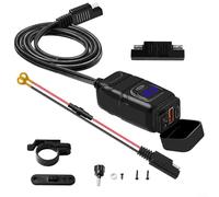 Caricatore USB per moto a doppia porta per qc3.0, ricarica rapida con voltmetro IP66, impermeabile, 12 V-24 V, per bici, barca, camper, GPS, telefono (blu)
