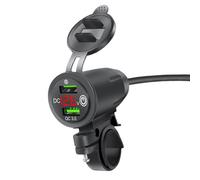 Caricatore USB per moto, caricatore per cellulare, supporto per manubrio, indicatore di tensione, caricatore per cellulare, caricatore USB per auto, barche, , moto, fuoristrada