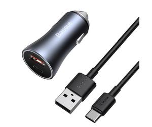 Caricatore Veloce 40W 12-24V USB + USB-C Cavo 1m, Grigio Scuro, Baseus
