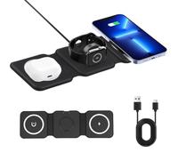 Caricatore Wireless 3 in 1 Pieghevole per Phone 16/15/14/13/12 Pro Max, Auricolari Bluetooth e Smartwatch 10/9/8/7/6/5/SE, Base di Ricarica Magnetica con Adattatore USB-C e Carica Rapida, Nero