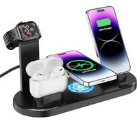 Caricatore wireless 4 in 1 per iPhone, stazione di ricarica rapida per Magsafe per iPhone 15/14/13/Pro/Pro Max/12/11/X/Xr/XS/8, per AirPods, Apple Watch, Samsung, Google Pixel (nero)