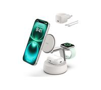 Belkin UltraCharge Pro Caricatore Wireless 3 in 1, Stazione di Ricarica Qi2 25W, Compatibile con MagSafe per iPhone 16, Apple Watch, AirPods, Pixelsnap con Ventilatore e Adattatore 45W, Sabbia