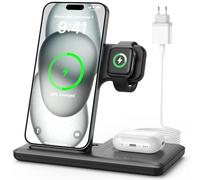 Caricatore Wireless Caricabatterie Magnetico - 3 in 1 Ricarica Base Senza Fili Stazione 15W Replacement for iPhone 16 15 14 13 12 11 Pro Max Plus, Watch Ultra 10 9, Earbuds con 20W Presa e 1M Tiuruku