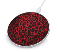 Caricatore wireless con motivo leopardato rosso, 10 W, tappetino di ricarica wireless veloce certificato Qi con cavo USB e indicatore LED, stazione di ricarica portatile per tutti i telefoni abilitati