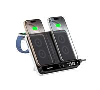 Caricatore Wireless Doppio per iPhone 17/Air/16/15/14/13/12, Stazione di Ricarica per Apple Watch 11/10/9/8/7/Ultra 3/SE 3 & AirPods 4/Pro 3, Ricarica Wireless Dual per 2 iPhone, SwanScout 710A