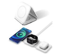 Caricatore Wireless iPhone 3 in 1 MgSafe, Stazione Ricarica Pieghevole Rapida per iPhone 16/15/14/13/12, Apple Watch Series 10/9/8/7/6/SE e AirPods, Base di Ricarica Sicura e Portatile