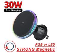 Caricatore wireless per auto magnetico da 30 W RGB per iPhone 12 13 14 15 Pro Max Macsafe Supporto per telefono per auto Supporto per supporto Stazione di ricarica rapida