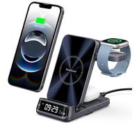 Caricatore Wireless per Fitbit Versa 4/3/Sense 2/1/Ace LTE, Stazione Ricarica per iPhone 17/16/15/14/13, per Samsung S25/S24/S23, 3-in-1 Caricabatterie per AirPods, SwanScout 708FB (Nessun Adattatore)