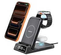 Caricatore Wireless per iPhone 18, 3 in 1 Stazione Ricarica per Apple Watch | per iPhone 18 Pro Max/17/Air/16, per Apple Watch 12/Ultra 4/11/10/9, Portatile da Viaggio, con Display Ora, Nessun Adattatore