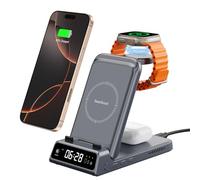 Caricatore Wireless per iPhone Air/17, 3 in 1 Stazione Ricarica per iPhone 16/15/14/13/12/11, per Apple Watch 11/10/Ultra 3/Ultra 2/9/8/7/6/Ultra/SE 3, SwanScout 703A, Nessun Adattatore (Grigio Tech)