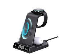 Caricatore Wireless per Samsung Galaxy S24 Ultra, Stazione di Ricarica per Samsung con Orologio Digitale per Samsung Galaxy Watch 7/Ultra/6/5, Caricabatterie a Induzione per Galaxy S23, Z Flip 6,Buds