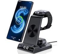 Caricatore wireless per Samsung Galaxy S25 Ultra, Wireless Charger per Samsung con orologio digitale per Samsung Galaxy Watch 8/7/Ultra/6, Caricabatterie a Induzione per Galaxy S24 Ultra, Fold 7,Buds