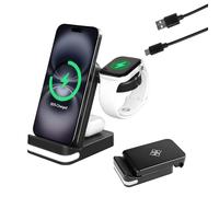 Caricatore Wireless Pieghevole per Samsung 3 in 1, Stazione di Ricarica per Galaxy S25/S24/S23/S22, Watch 7/6/5/4/3, Buds,Supporto Orologio, 15W, nero