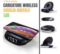 CARICATORE WIRELESS QI SVEGLIA OROLOGIO DIGITALE LED PER IPHONE SAMSUNG HUAWEI