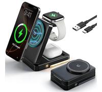 Caricatore Wireless Stazione,Magnetico 3 in 1 con magnetica Ricarica Rapid da 15W Pieghevole e Portatile da Viaggio Stazione Ricarica Cellulari con Luce per iPhone 16/15/14/13/12 Apple iWatch Air-Pods
