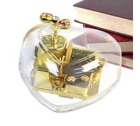 Carillon a forma di cuore da sollevare - Carillon da sollevare | Carillon trasparente placcato oro | Carillon da carica in acrilico | Personaggi da gioco placcati oro e trasparenti con fiocco