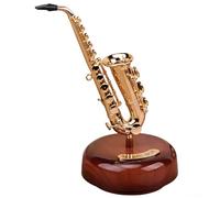 Carillon a forma di mini sassofono placcato oro, altezza 20 cm, con elegante base in legno e supporto per mensola, ideale come regalo e decorazione