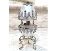 Carillon a forma di uovo di Fabergé per baby shower, in argento, stile vintage, con uova di Fabergé, con cristallo austriaco naturale, fatto a mano, regalo per neonato, primo compleanno, Natale