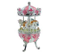 Carillon a forma di uovo/uovo Musicale di Metallo in Stile Fabergé per Pasqua con Cavalli di giostra, dorature, Strass e meccanismo musicale in miniatura - Il valzer di Brahms