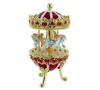 Carillon a forma di uovo/uovo Musicale di Metallo in Stile Fabergé per Pasqua con Cavalli di giostra, dorature, Strass e meccanismo musicale in miniatura - Il flauto magico (Mozart)