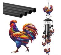 Carillon a vento artistico a forma di gallo, grande centrotavola con sei piccoli polli, in alluminio colorato, resistente alle intemperie, 91 cm, decorazione da appendere per esterni, per giardino