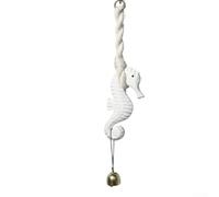 Carillon a vento decorativo in legno con forma a cavalluccio marino e strutturato per interni di ispirazione mediterranea (bianco)