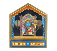 Carillon animato / scatola musicale animata di legno sur tema del circo con pagliacci rotanti e meccanismo musicale a molla di 18 note - Piccola serenata notturna - Eine kleine Nachtmusik (Mozart).