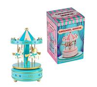 Carillon blu con cavalli rotanti, decorazione musicale da scrivania in resina, ornamento giostra per ragazze, regalo fai da te personalizzato per bambini, decorazione unica per la casa