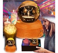 Carillon, Carillon Con Sfera Cristallo 3D Con Proiezione Luce Calda Rotazione 360° Regali Sfera Cristallo K9 USB Compleanno Festa Mamma Regali Natale Con Confezione Regalo Biglietto Auguri Elk