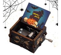 Carillon con motivo di Halloween - Carillon a manovella per Halloween, carillon dipinto con motivo notte 'orrore, ornamento da 8,9 x 5,7 x 4,3 cm
