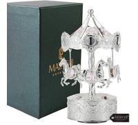 Carillon da tavolo Matashi con cristalli e giostra con cavalli, statuetta decorativa per la casa (placcata in oro 24k), regalo per compleanno, fe