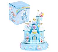 Carillon girevole fai da te, carillon a castello, carillon multiuso per fai da te, facilmente girevole blu, decorazione da scrivania, regalo di compleanno, per bambini dai 6 bambini a partire dai 6