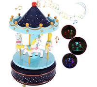 Carillon luminoso con carillon a forma di cavallo con luci a LED Wind up 4 cavalli rotante figurina musicale vintage sogno giostra giocattolo per bambine regalo battesimo Natale giostra ornamento