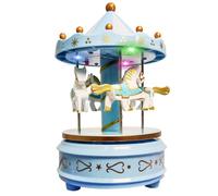 Carillon Meccanico Giostra Cavalli Blu con Musica Für Elise, Luci LED RGB Colorate, Senza Batterie, Regalo Bambina Neonato, Cake Topper Festa Compleanno, Decorazione Cameretta, Arredo Casa Vintage