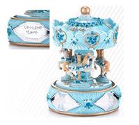 Carillon Meccanico H.16 GIOSTRA Cavalli ROTANTI Celeste per Bimbo Bambino con LASTRA Argento 925% INCIDIBILE 1963/C